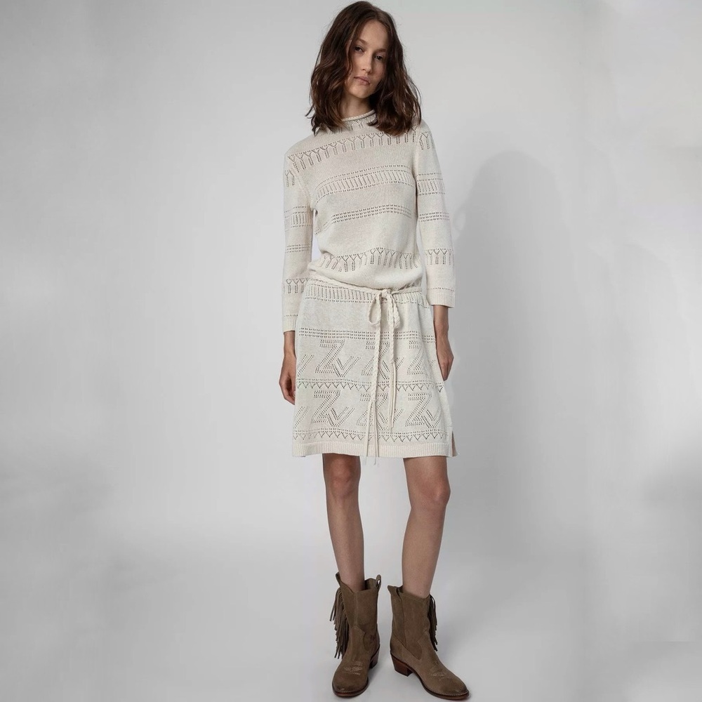 Zadig & Voltaire Cecily ZV Mono Ecru Knit Dress with Belt